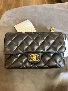 Chanel black lambskin pillow crush small flap bag with brushed gold hardware